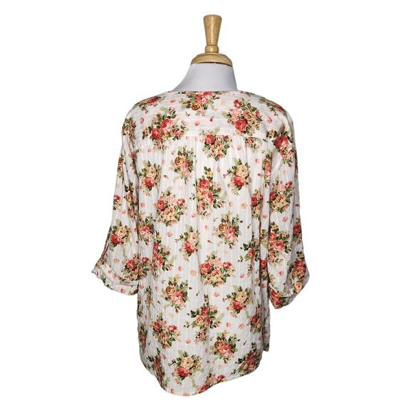 Dress Barn Floral 3/4 Roll Tab Sleeve Blouse Size 22/24 - Picture 3 of 9